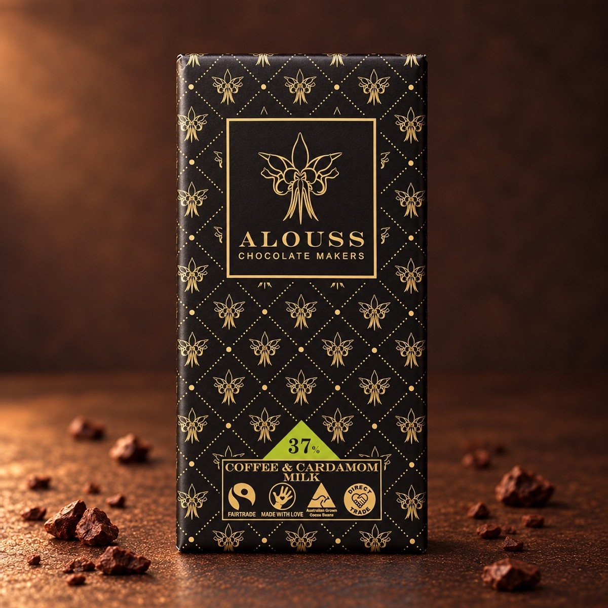 Coffee & Cardamom Milk chocolate bar by Alouss
