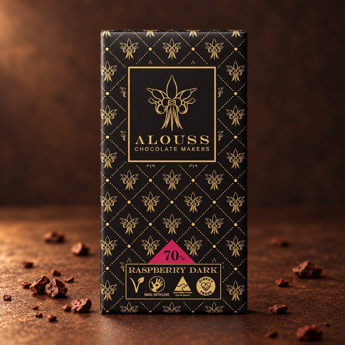 Raspberry Dark 70% chocolate bar by Alouss
